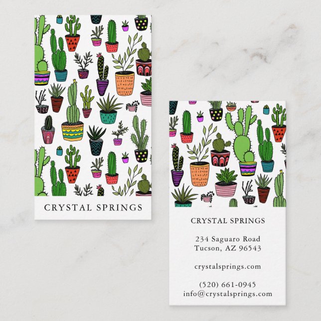 Cactus Succulents Botanical Plants Doodle Cute  Business Card (Front/Back)