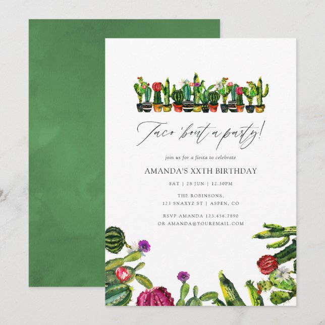 Cactus Succulents Fiesta Birthday Party Invitation (Front/Back)