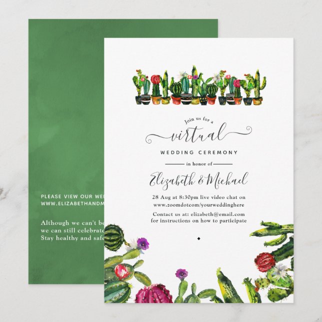 Cactus Succulents Fiesta Online Virtual Wedding Invitation (Front/Back)