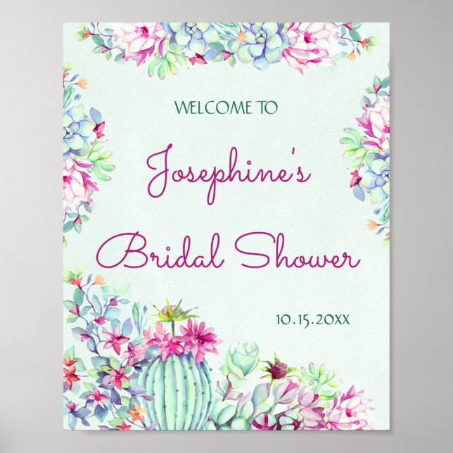 Cactus & Succulents Foliage Bridal Shower Poster (Front)