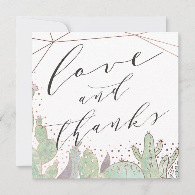 Cactus & Succulents Geo Love and Thanks Square Thank You Card (Front)