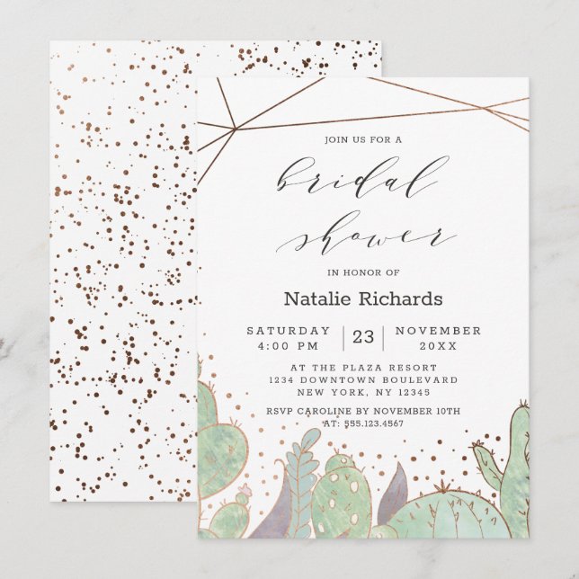 Cactus & Succulents Geometric Chic Bridal Shower Invitation (Front/Back)