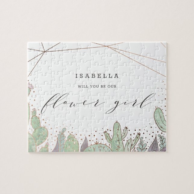 Cactus & Succulents Geometric Flower Girl Proposal Jigsaw Puzzle (Horizontal)