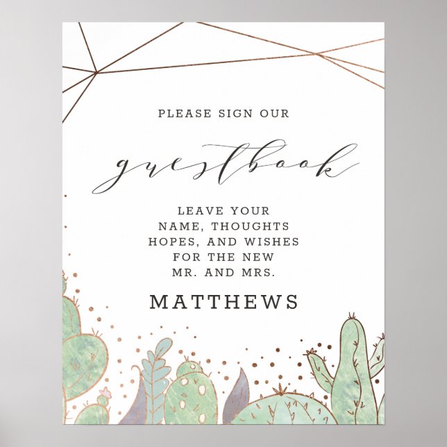 Cactus & Succulents Geometric Fun Guestbook Sign (Front)