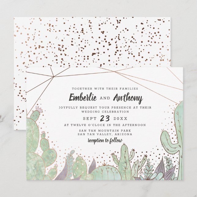 Cactus & Succulents Geometric Terrarium Wedding Invitation (Front/Back)