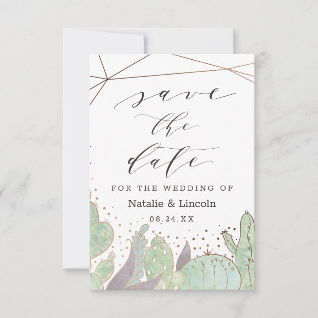 Cactus & Succulents Geometric Terrarium Wedding Save The Date (Front)