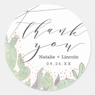 Cactus & Succulents Geometric Thank You Wedding Classic Round Sticker
