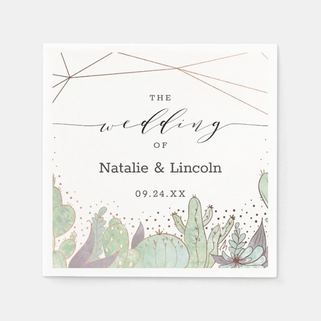 Cactus & Succulents Geometric Wedding Monogram Napkin (Front)