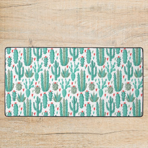Cactus succulents heart pattern white green desk mat