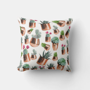 Cactus & Succulents in Rose Gold Pots Cushion