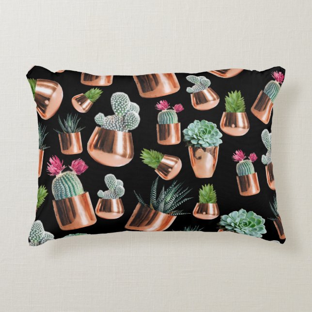 Cactus & Succulents in Rose Gold Pots Decorative Cushion (Front)