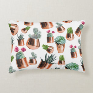Cactus & Succulents in Rose Gold Pots Decorative Cushion