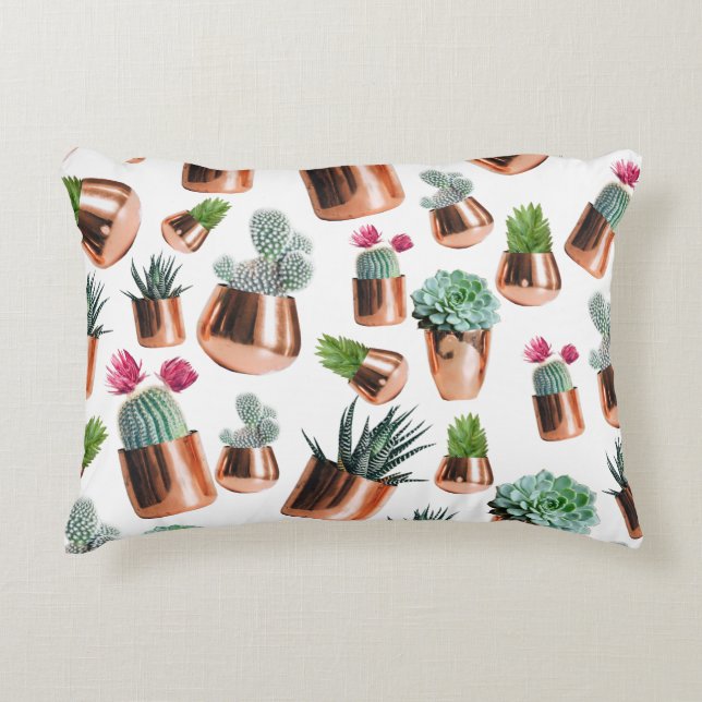 Cactus & Succulents in Rose Gold Pots Decorative Cushion (Front)