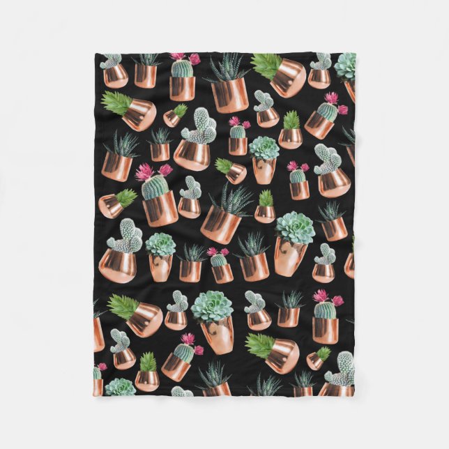 Cactus & Succulents in Rose Gold Pots Fleece Blanket (Front)