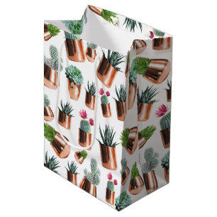 Cactus & Succulents in Rose Gold Pots Medium Gift Bag