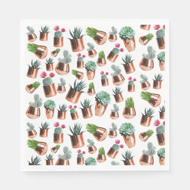 Cactus & Succulents in Rose Gold Pots Napkin (Front)