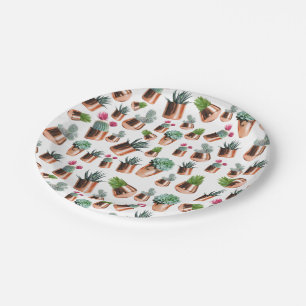 Cactus & Succulents in Rose Gold Pots Paper Plate