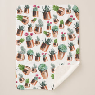 Cactus & Succulents in Rose Gold Pots Sherpa Blanket