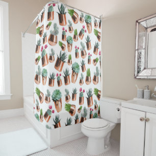 Cactus & Succulents in Rose Gold Pots Shower Curtain