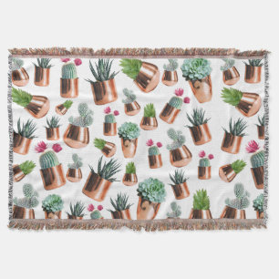 Cactus & Succulents in Rose Gold Pots  Throw Blanket