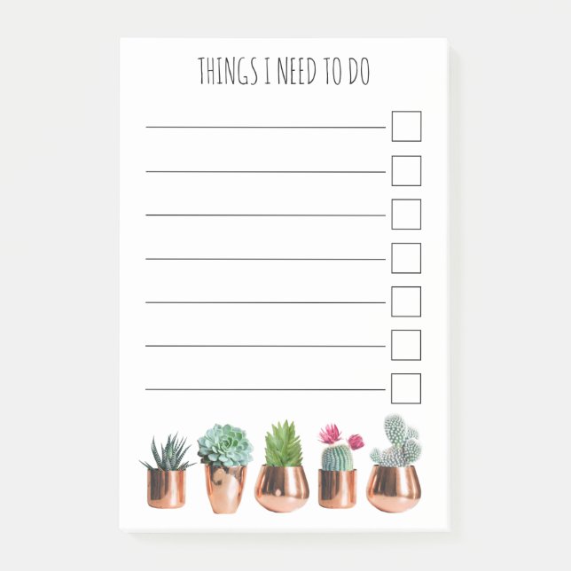 Cactus & Succulents in Rose Gold Pots To Do List Post-it Notes (Front)