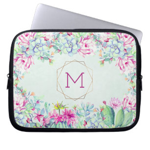 Cactus Succulents Monogram Geometric Monogram Laptop Sleeve