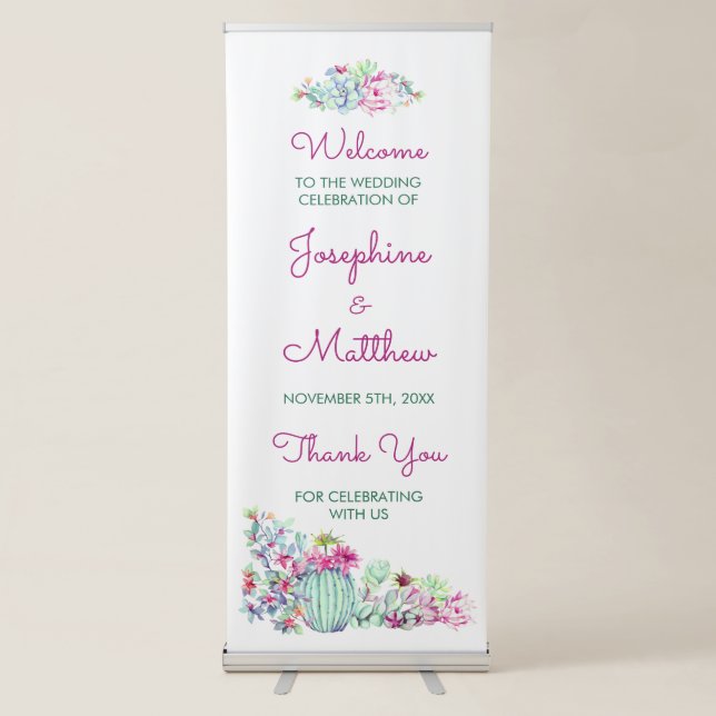 Cactus Succulents Personalised Wedding Retractable Banner (Front)