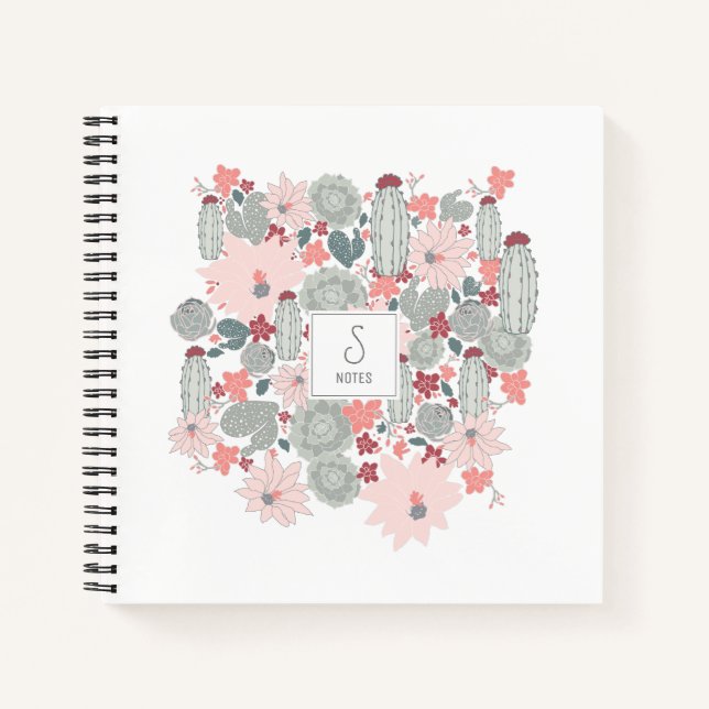 Cactus Succulents Pink Green Pattern Personalised Notebook (Front)