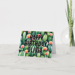 cactus succulents plant custom name birthday card