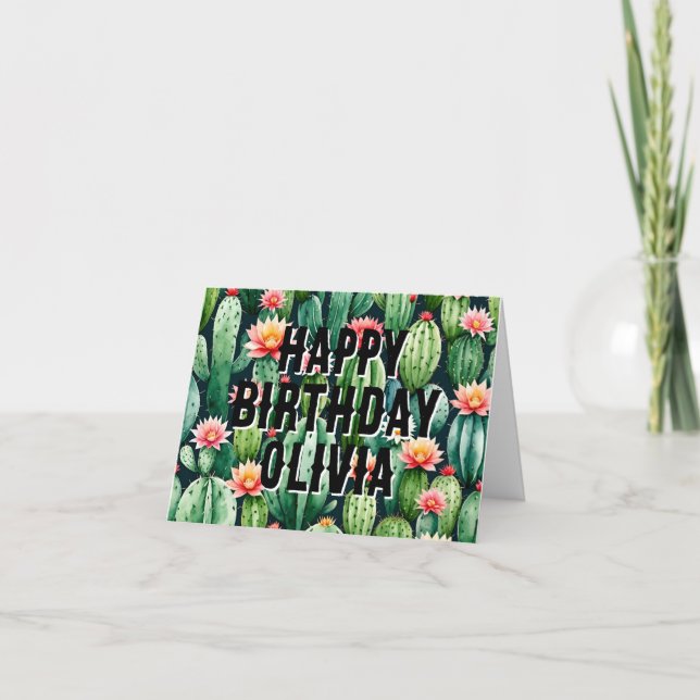 cactus succulents plant custom name birthday card (Front)