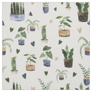 Cactus Succulents & Potted Plant Boho Pattern  Fabric