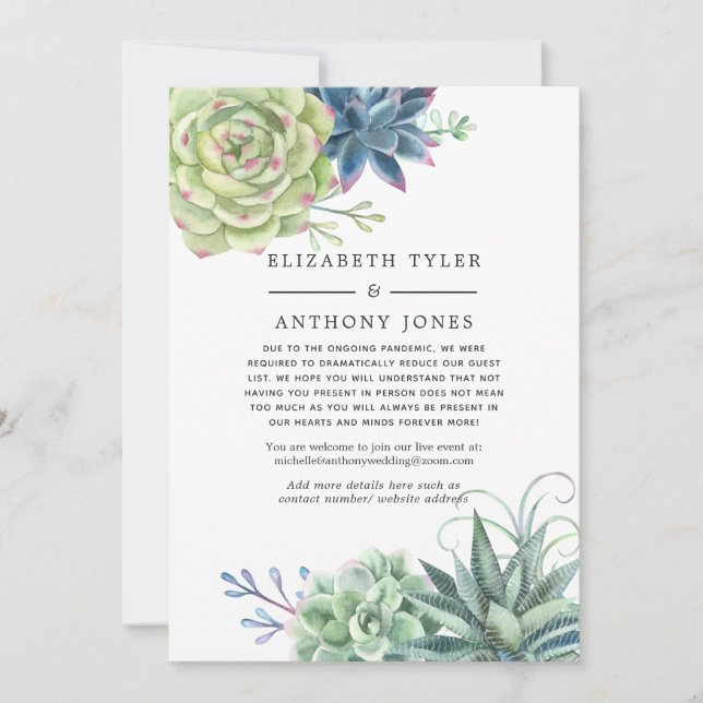 Cactus Succulents Reduced Wedding Guest List Announcement (Front)
