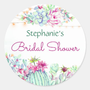 Cactus Succulents String Lights Bridal Shower Classic Round Sticker