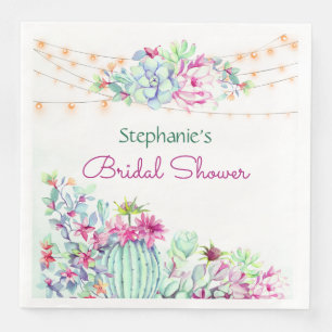 Cactus Succulents String Lights Bridal Shower Napkin