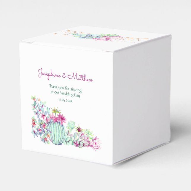 Cactus Succulents String Lights Wedding Favour Box (Front Side)