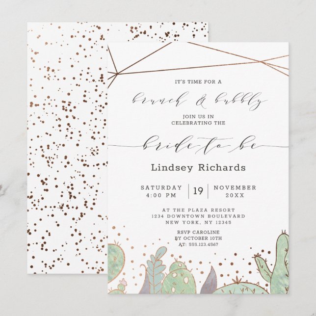 Cactus Succulents Terrarium Brunch & Bubbly Shower Invitation (Front/Back)