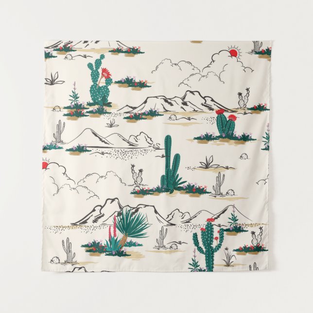 Cactus Succulents: Vintage Desert Floral. Tapestry (Front)
