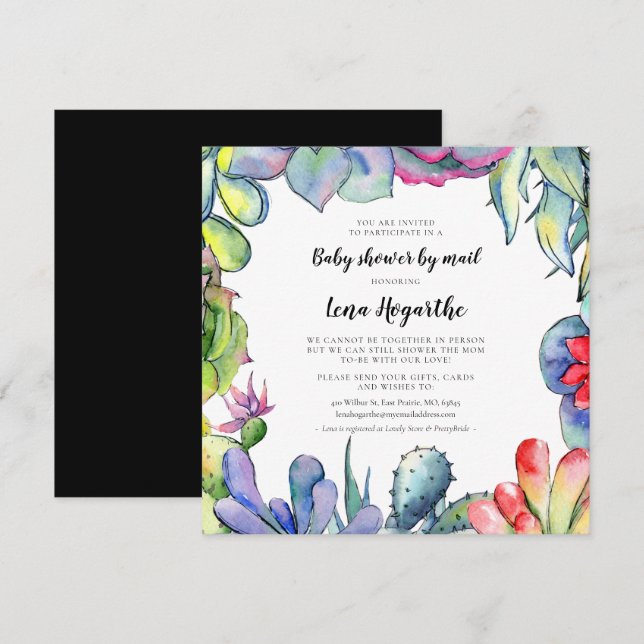 Cactus & succulents watercolor Baby Shower by mail Invitation (Front/Back)