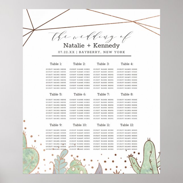 Cactus & Succulents Wedding Table Seating Chart (Front)