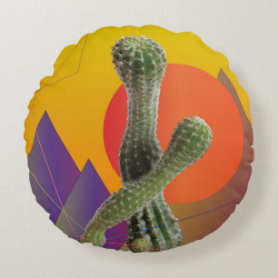 Cactus & Sun , Colorful  Round cushion