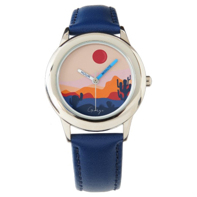 Cactus sunset design personalised kids watch (Front)