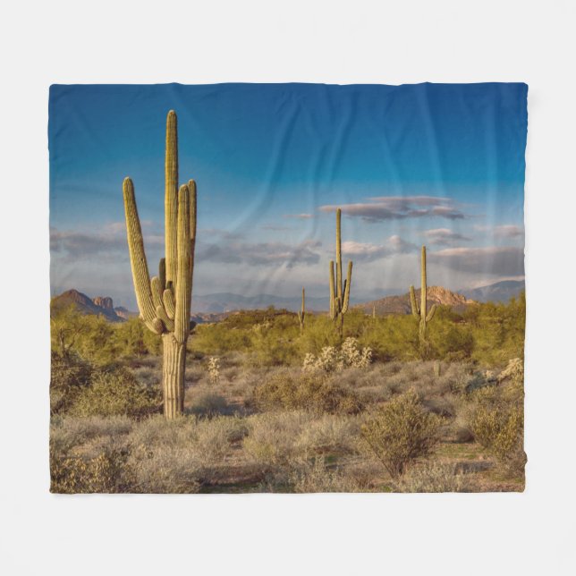 Cactus Sunset in Arizona Fleece Blanket (Front (Horizontal))