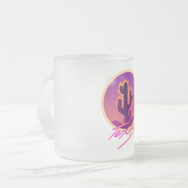 CACTUS SUNSET NEON  FROSTED GLASS COFFEE MUG (Front Left)