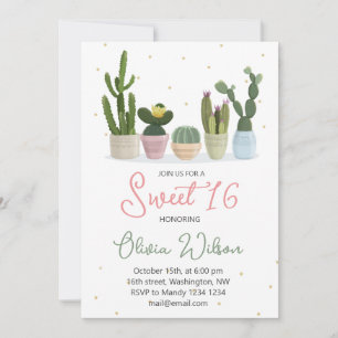 Cactus Sweet 16 Birthday Party Invitation