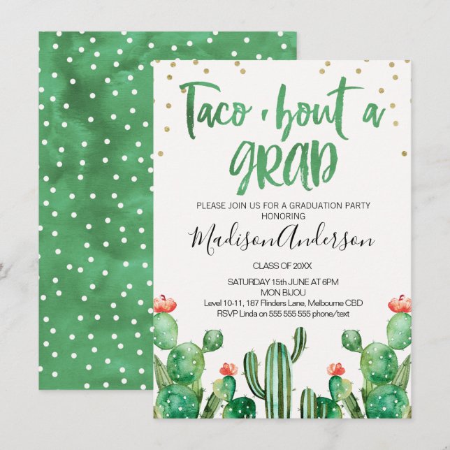 Cactus Taco ''bout A Grad Party Invitation (Front/Back)