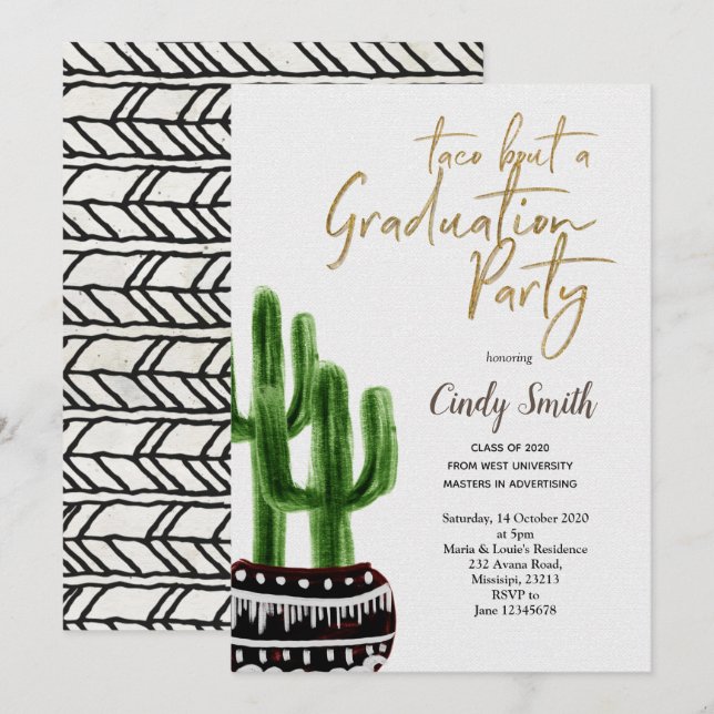 Cactus Taco bout a Graduation Party Green Invitation (Front/Back)