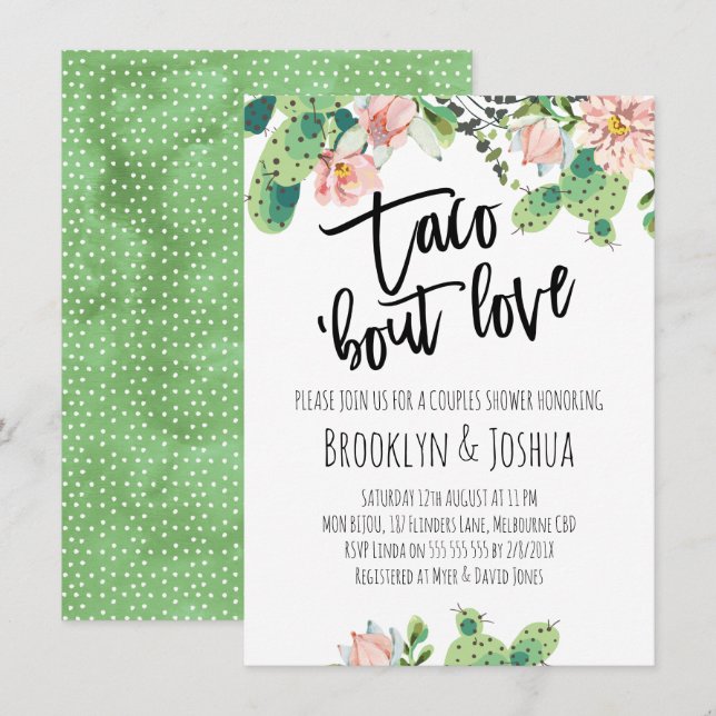 Cactus Taco 'bout Love Couples Shower Invitation (Front/Back)