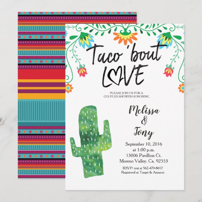 Cactus Taco Couples Shower Invitation (Front/Back)