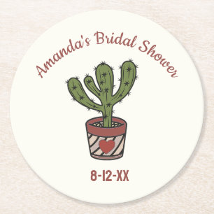 Cactus Theme Bridal Shower Personalised   Round Paper Coaster