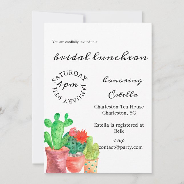 Cactus Themed Bridal Shower Invitation (Front)